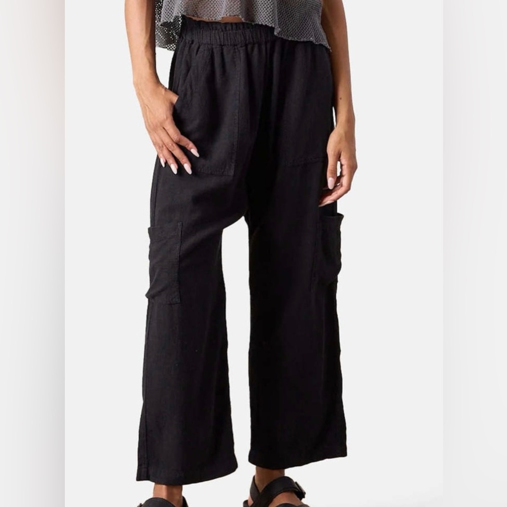 NSF Shailey Gauze Black Wide Leg Cargo Pants